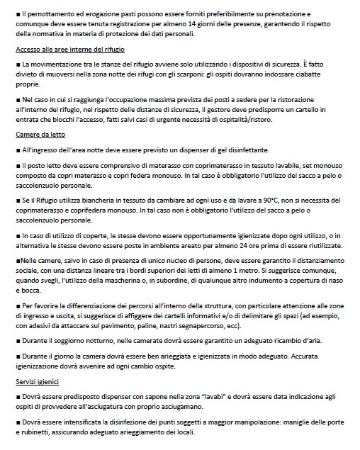 L'Ordinanza di Regione Lombardia, alle pagine 13 e 14, per la parte riguardante le linee guida da seguire per la riapertura dei rifugi alpini