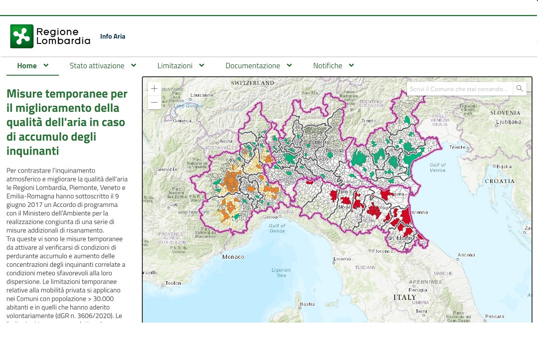 qualità aria Lombardia mappa limitazioni 