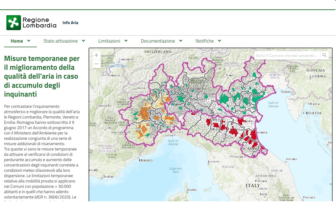 Misure primo livello per qualità dell'aria in alcune provincie lombarde