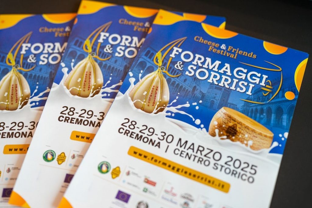 In foto la locandina di presentazione di 'Formaggi & Sorrisi, Cheese & Friends Festival', l’evento gastronomico-culturale dedicato alle eccellenze casearie italiane in programma dal 28 al 30 marzo nel centro storico di Cremona