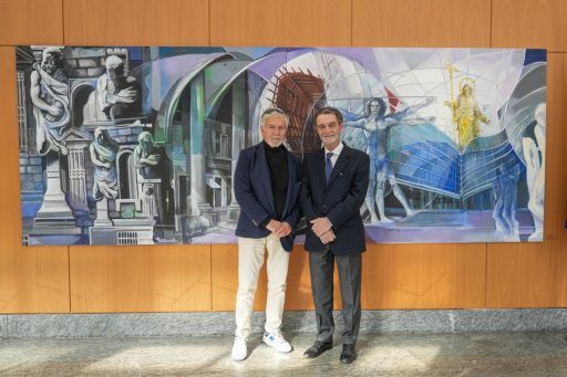 Milano ieri e oggi, l'opera donata dall'artista Franco Tarantino al presidente della Regione Lombardia Attilio Fontana