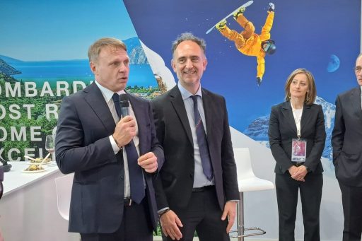 L'intervento del ministro Lollobrigida con, a fianco, l'assessore Beduschi
