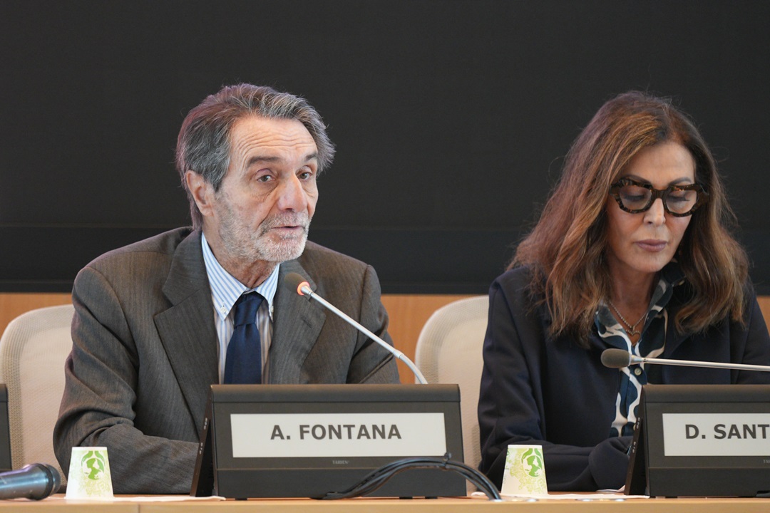 Il presidente di Regione Attilio Fontana alla conferenza stampa di presentazione delle tre tappe del Giro d’Italia 2025 in Lombardia