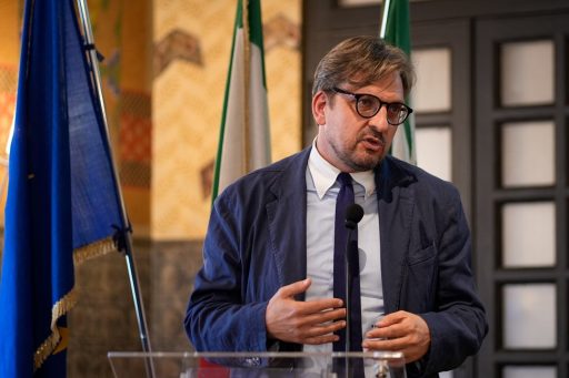 L'assessore allo Sviluppo economico, Guido Guidesi, interviene durante la sesta tappa del tour istituzionale 'Lombardia Protagonista. Qui Puoi' focalizzato sui distretti economici di Mantova.