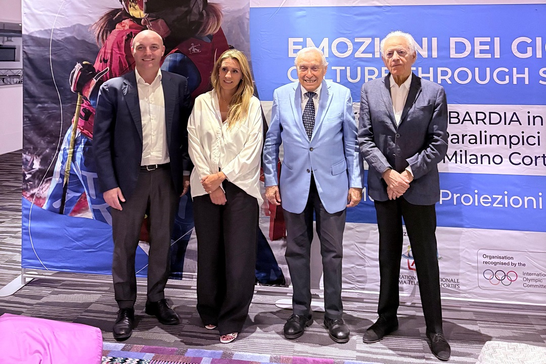 In foto, alla presentazione della mostra ‘Emozioni dei Giochi’ al MAGA di Gallarate (VA), Franco Ascani, presidente FICTS, Francesca Caruso, assessore regionale alla Cultura, Domenico De Maio, di Fondazione di Milano Cortina 2026 e Mario Lainati, direttore MAGA