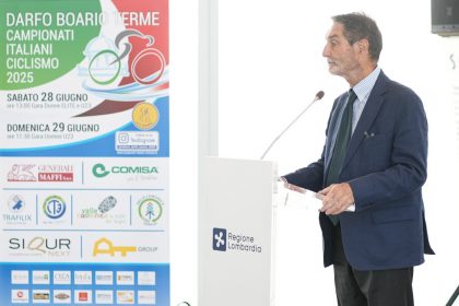 Il presidente di Regione Lombardia, Attilio Fontana, interviene a Palazzo Lombardia alla presentazione dei Campionati italiani di Ciclismo su Strada 2025