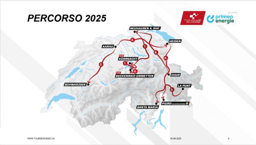 La tappa italiana del Tour de Suisse, Heiden - Piuro (Sondrio)   in programma mercoledì 18 giugno.