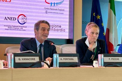 Il presidente di Regione Lombardia, Attilio Fontana, interviene alla conferenza stampa di presentazione dei 'World transplant games' della Nazionale italiana trapiantati Aned (associzione nazionale emodializzati). Accanto a lui il sottosegretario alla Presidenza con delega allo Sport e Giovani, Federica Picchi