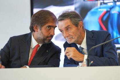Geronimo La Russa, nuovo presidente nazionale ACI, con il governatore Attilio Fontana, al Gran Premio di Monza del 2024
