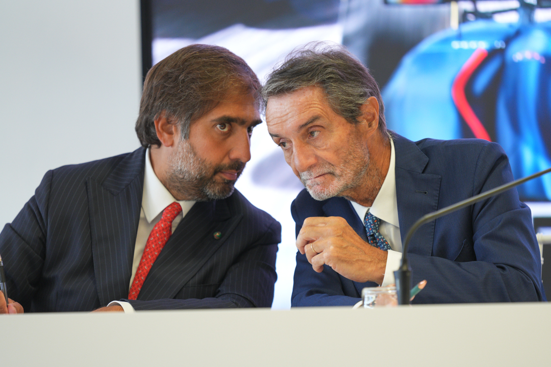 Geronimo La Russa, nuovo presidente nazionale ACI, con il governatore Attilio Fontana, al Gran Premio di Monza del 2024