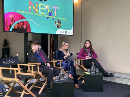 In foto l’assessore regionale alla Cultura, Francesca Caruso, durante la presentazione di ‘Next’ al Piccolo Teatro di Milano