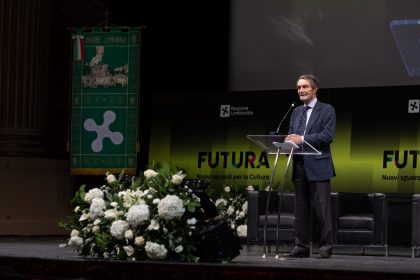 Il presidente della Regione Lombardia, Attilio Fontana, durante l’evento che promuove la Lombardia come casa della cultura, al Teatro alla Scala di Milano