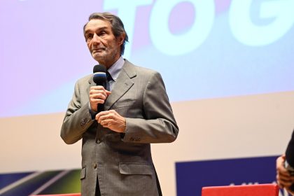 In foto il presidente della Regione Lombardia, Attilio Fontana, sugli interventi previsti al Teatro Dal Verme di Milano