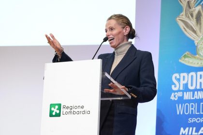 Il sottosegretario alla Presidenza della Regione Lombardia con delega a Sport e Giovani, Federica Picchi, interviene alla cerimonia di inaugurazione della 43ª edizione di 'Sport Movies & Tv 2025 – Milano International Ficts Fest'