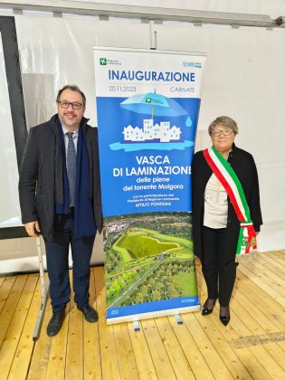 Inaugurata  a Carnate (Monza Brianza) la nuova vasca di laminazione del Torrente Molgora: trattiene fino a 350.000 metri cubi d’acqua.