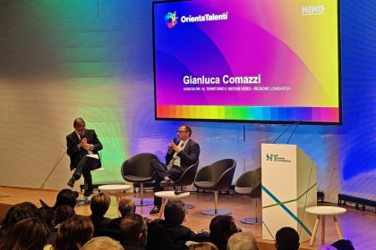 In foto l’assessore regionale al Territorio, Gianluca Comazzi, durante l’evento ‘OrientaTalenti’ a Mind Milano dedicato al lavoro