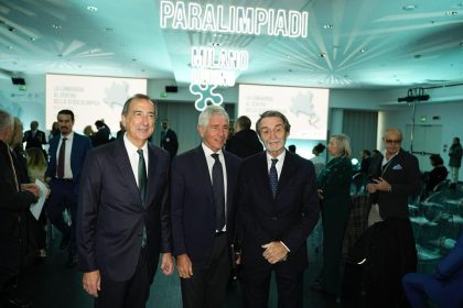 Il sindaco Sala, il ministro Abodi e il presidente Fontana all'evento olimpico