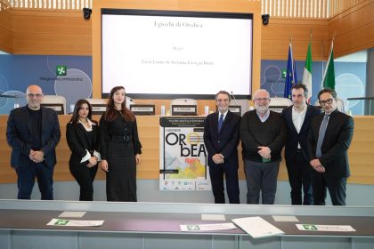 Fontana e Sertori alla presentazione dell'opera per le Olimpiadi 'I Giochi di Orobea'