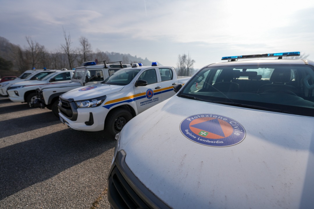 In foto una macchina della Protezione civile: il corpo di soccorso si era protagonista di interventi durante il maltempo di settembre 2024 nelle province di Bergamo, Brescia e Lecco