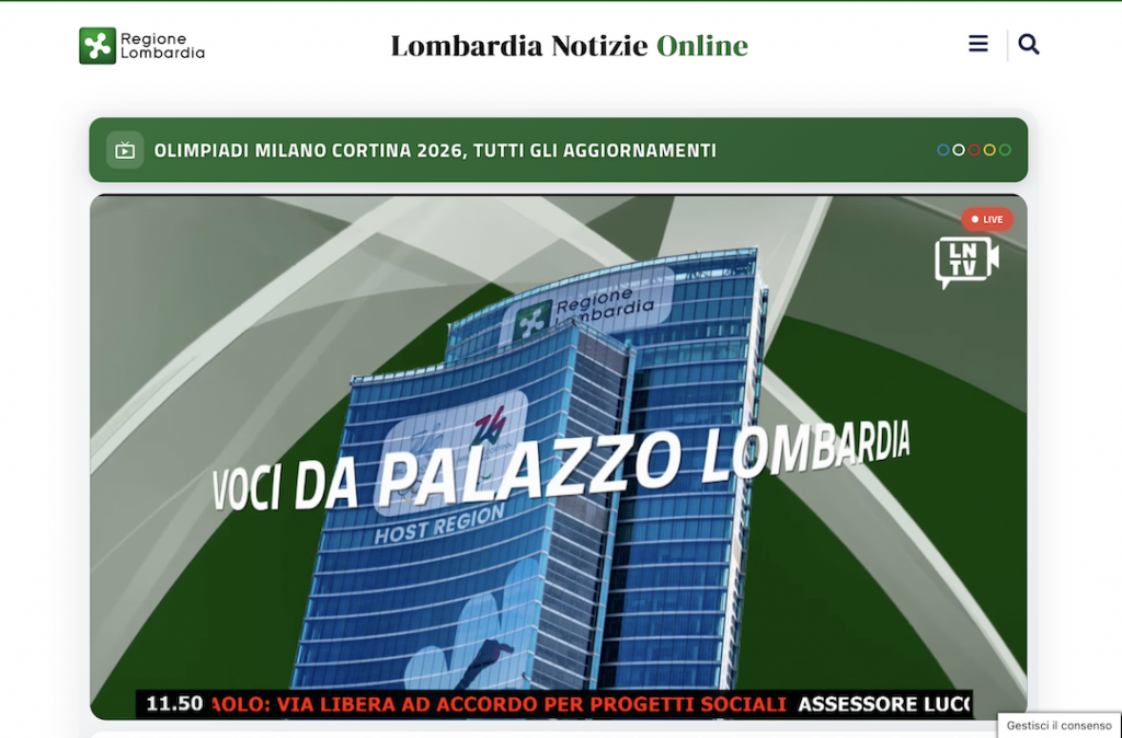 'Lombrdia Notizie TV', nata la televisione streaming che racconta la Regione e i Giochi Olimpici invernali Milano Cortina 2026