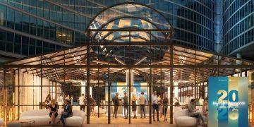 Il rendering della Media Lounge di 'Casa Lombardia' che ospiterà i giornalisti e gli eventi durante le Olimpiadi e le Paralimpiadi 2026