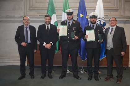 In foto gli assessori regionali Romano La Russa e Giorgio Maione durante la Giornata della Polizia locale a Brescia