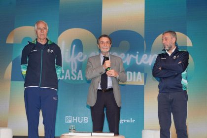 All'evento sulla Valtellina destinazione dei giochi olimpici l'ad Milano Cortina 26 Varnier, il presidente della Regione Lombardia Attilio Fontana e il presidente Fondazione Milano Cortina Malagò