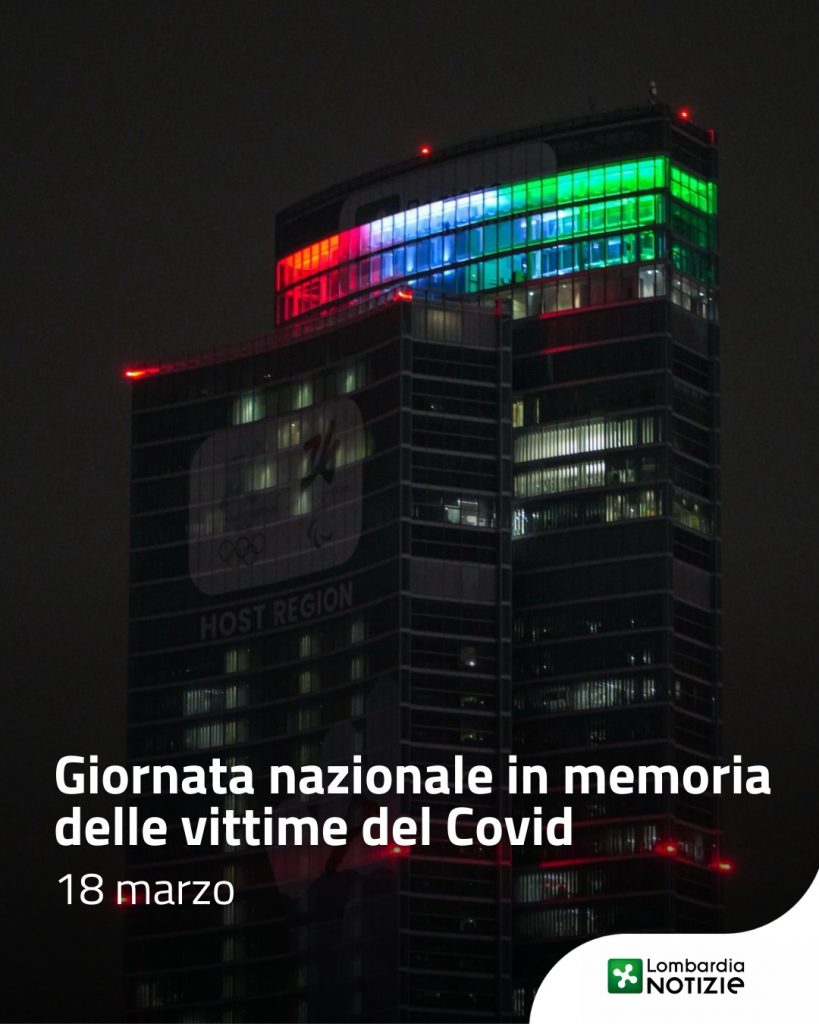 Il 18 marzo si celebra la Giornata Nazionale in memoria delle vittime del #Covid, istituita nel 2021 per commemorare tutti coloro che ci hanno lasciato durante questa pagina drammatica della storia recente del nostro Paese. 
In questo giorno vogliamo anche ricordare tutti coloro sono stati impegnati in prima linea contro la pandemia.
Questa sera Palazzo Lombardia si illumina con il Tricolore: un gesto simbolico per unire nel ricordo l’intera comunità.

#lombardianotizieonline