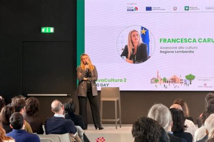 In foto l’assessore regionale alla Cultura, Francesca Caruso, intervenuta a Milano nel corso della presentazione della seconda edizione del bando ‘InnovaCultura’