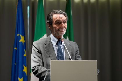 Il presidente della Regione Lombardia, Attilio Fontana, nel corso del suo intervento all’evento dedicato alla mobilità a Palazzo Lombardia organizzato dall’assessore Lucente