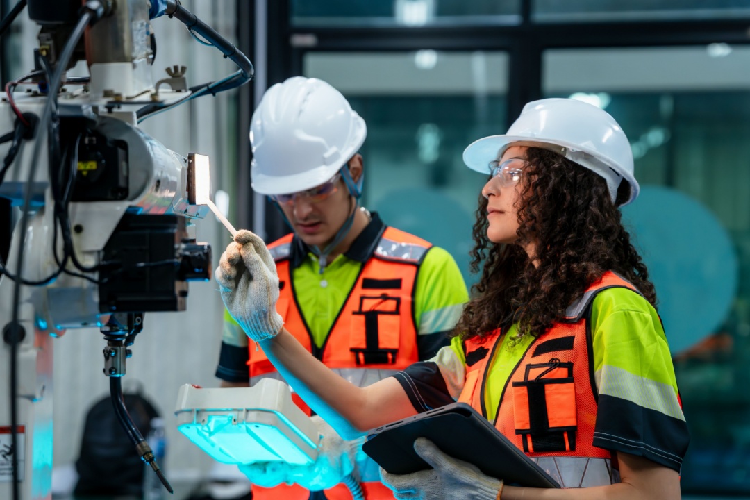 Due giovani operai in una impresa in Lombardia