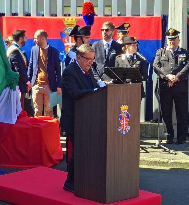 In foto l’assessore regionale alla Sicurezza e Protezione civile, Romano La Russa, nel corso del suo intervento durante la cerimonia di inaugurazione della nuova caserma dei Carabinieri di Lodi Vecchio (Lodi)