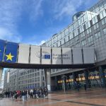 Una foto in esterna del Parlamento europeo a Bruxelles (Belgio), sede del tavolo di confronto tra i rappresentanti istituzionali di Regione Lombardia e la vicepresidente del Parlamento Europeo Antonella Sberna