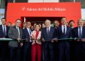 Taglio del nastro del Salone del Mobile di Milano 2026. Presenti il presidente della Regione Lombardia Attilio Fontana, il presidente del Senato Ignazio La Russa, il ministro degli Esteri Antonio Tajani, il sindaco di Milano Giuseppe Sala e il presidente del Salone del Mobile Maria Porro