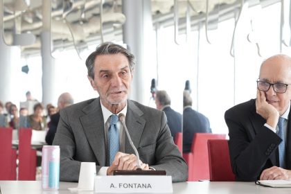 Il presidente di Regione Lombardia, Attilio Fontana, interviene alla conferenza stampa di presentazione di ‘Sezione Rondine. La scuola a dispersione zero’, programma promosso da Fondazione Cariplo e Regione Lombardia in collaborazione con Intesa Sanpaolo