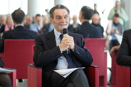 In foto il presidente di Regione Lombardia, Attilio Fontana, in occasione della presentazione del padiglione lombardo a Vinitaly 2026