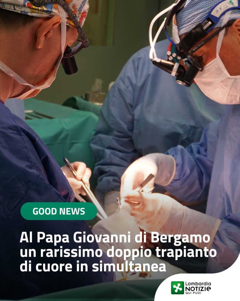 #GoodNews
All’ASST Papa Giovanni XXIII di Bergamo un uomo di 40 anni e uno di 59, entrambi affetti da una grave cardiomiopatia e in attesa di un nuovo cuore, sono stati sottoposti a un rarissimo doppio trapianto cardiaco eseguito in simultanea.

Nelle sale operatorie adiacenti hanno operato contemporaneamente équipe composte complessivamente da 30 professionisti tra medici, infermieri e anestesisti, protagonisti di un intervento eccezionale che ha restituito una nuova possibilità di vita ai pazienti.

A rendere ancora più straordinaria e unica l’operazione è stata la complessa organizzazione dei prelievi degli organi, effettuati nella notte in diverse regioni italiane.

Determinante, infine, il coordinamento garantito dal NITp – Nord Italian Transplant program e da AREU Lombardia.

👉 Scopri di più al link in bio

#lnews #lombardianotizie #regionelombardia