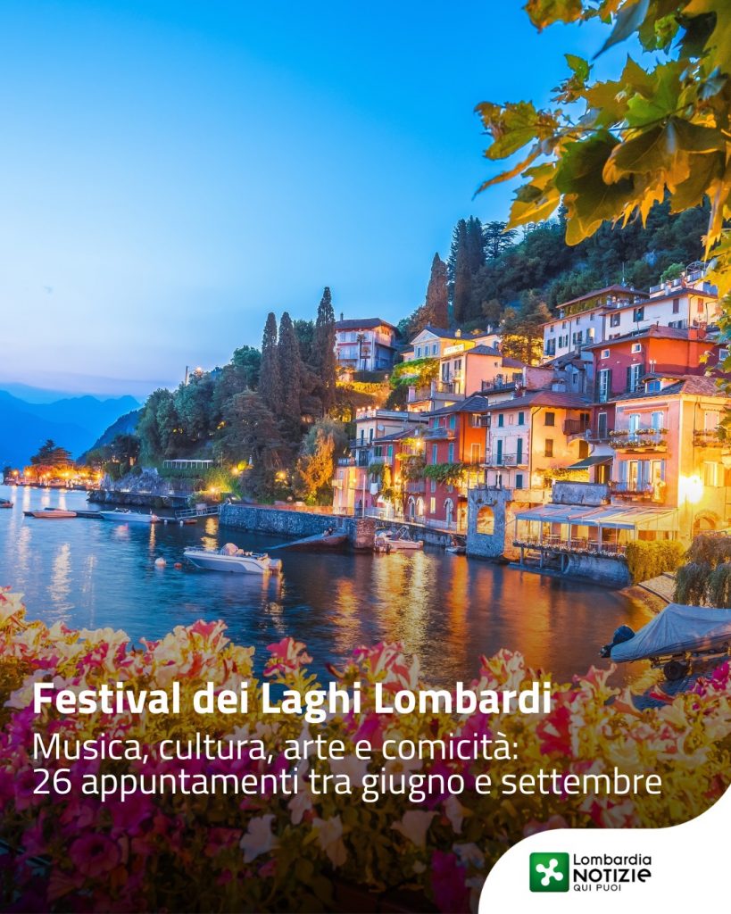 Giunto alla 9ª edizione il Festival dei Laghi Lombardi propone un ricco palinsesto di 26 appuntamenti gratuiti, caratterizzati da una proposta artistica trasversale che spazia dal blues al pop, dalla canzone d’autore fino alla comicità e all’arte.
Un progetto che unisce i territori e supera i confini regionali e nazionali e coinvolgerà 5 province lombarde (Varese, Brescia, Bergamo, Lecco, Sondrio), il Piemonte (con la provincia del Verbano-Cusio-Ossola) e la Svizzera (con la città di Lugano), valorizzando scenari naturali unici attraverso l’intrattenimento dal vivo.
L’anteprima si terrà questa sera a Iseo con l’omaggio a Nanni Svampa.
La manifestazione è sostenuta da Regione Lombardia, insieme a Fondazione Cariplo e Fondazione Comunità del Varesotto.

👉 Scopri di più al link in bio

#lnews #lombardianotizie #regionelombardia #festivaldeilaghi
