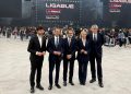 Al centro il presidente della regione Lombardia Attilio Fontana in un momento dell'inaugurazione dell'Unipol Dome di Milano