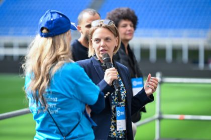 Il sottosegretario alla Presidenza della Regione Lombardia con delega allo Sport e Giovani, Federica Picchi, e la campionessa olimpica plurimedagliata, Arianna Fontana, intervengono allo Stadio di San Siro in occasione della prima edizione della ‘Giornata Giovani Lombardia’