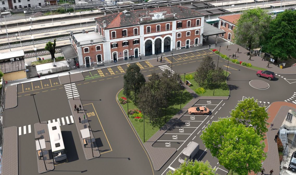 In foto il rendering della stazione di Treviglio: l’area beneficerà del bando 'Multimodale urbano'