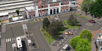 In foto il rendering della stazione di Treviglio: l’area beneficerà del bando 'Multimodale urbano'