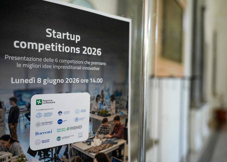 Assessore Guido Guidesi alla presentazione delle Start Up Competitions 2026 di regione Lombardia presso Politecnico di Milano