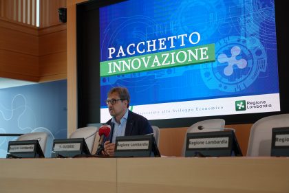 Guido Guidesi, assessore allo Sviluppo economico della Regione Lombardia, presenta il Pacchetto Innovazione