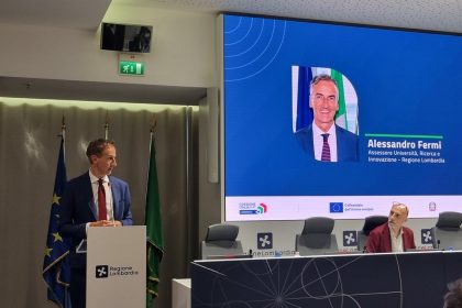 Assessore a Università Ricerca e Innovazione Alessandro Fermi a evento presentazione Fesr Lombardia 2021-2027