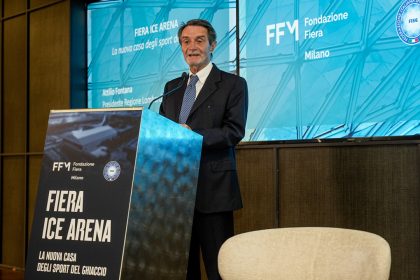Il presidente della Regione Lombardia Attilio Fontana è intervenuto alla posa del primo pilastro della Fiera Ice Arena di Rho