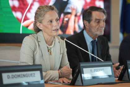 In foto il presidente della Regione Lombardia Attilio Fontana e il sottosegretario allo Sport e Giovani Federica Picchi nel corso della conferenza stampa di presentazione del progetto educativo ‘In meta! Rugby, il campus al Beccaria’ a Palazzo Lombardia