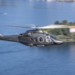 Nella foto elicottero Leonardo sorvola Isola Bella sul Lago Maggiore. In atto accordo per lo sviluppo della filiera aerospaziale in Lombardia tra Leonardo e 5 pmi lombarde