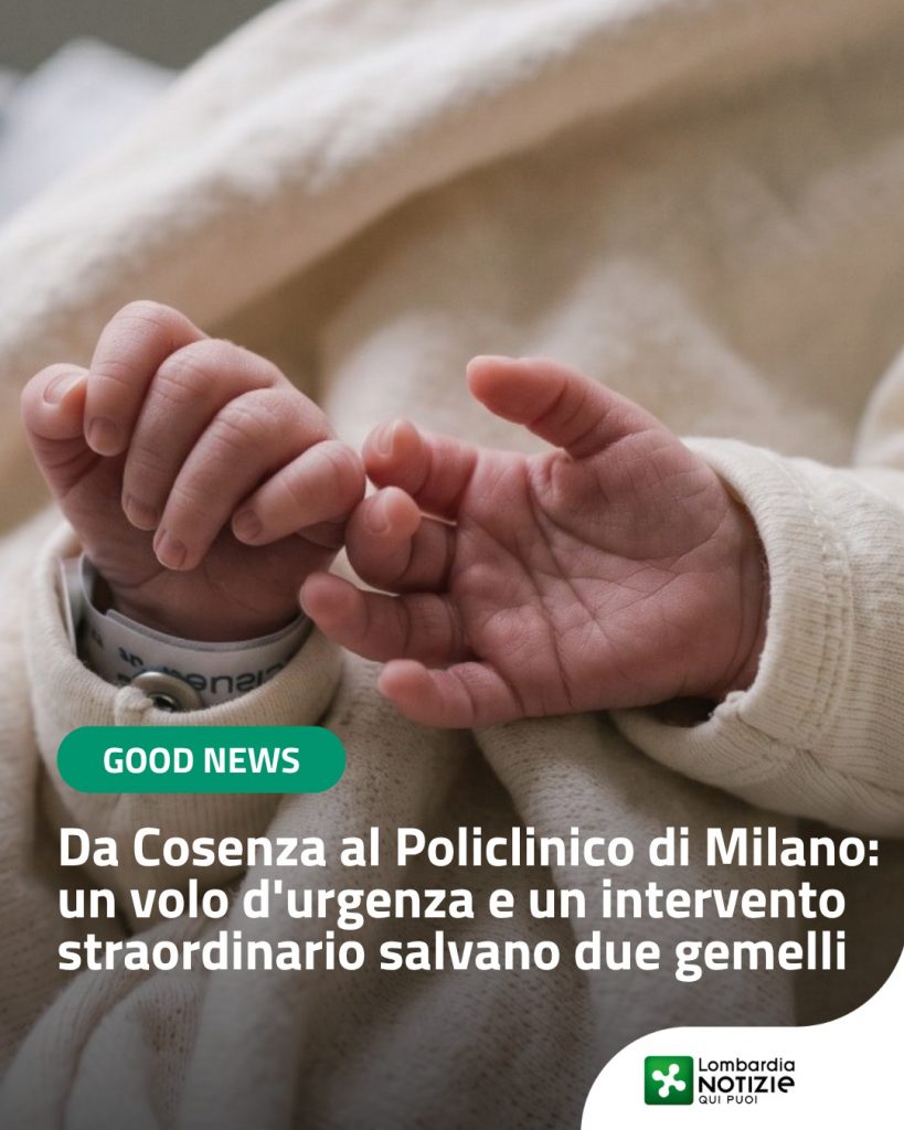 #GoodNews 
Una corsa contro il tempo e una straordinaria rete di solidarietà hanno tratto in salvo due gemelli.
Alla 25ª settimana di gravidanza, una grave complicazione legata alla sindrome da trasfusione feto-fetale ha reso indispensabile un intervento immediato. Da lì, è scattata una mobilitazione incredibile: la sinergia tra l’Ospedale Annunziata di Cosenza, la Prefettura e l’Aeronautica Militare ha permesso di trasferire d’urgenza la mamma a Milano con un volo speciale.
Ad attenderla alla Clinica Mangiagalli del Policlinico di Milano c’era l’équipe del Prof. Nicola Persico. Con un delicatissimo intervento in utero tramite raggio laser, i medici hanno compiuto un vero miracolo della medicina, restituendo il giusto flusso di vita a entrambi i fratellini.
Dopo la nascita prematura e settimane di delicate cure, la paura ha lasciato finalmente spazio alla gioia. Oggi i due piccoli guerrieri sono a casa, al sicuro tra le braccia di mamma e papà. 
Un profondo grazie ai medici e agli operatori che hanno lavorato in squadra per rendere possibile questo straordinario risultato!

#lnews #lombardianotizie @aeronautica.militare