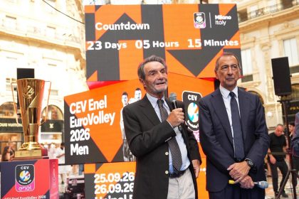 Il presidente Fontana interviene all'accensione del conto alla rovescia verso le finali di Eurovolley 2026